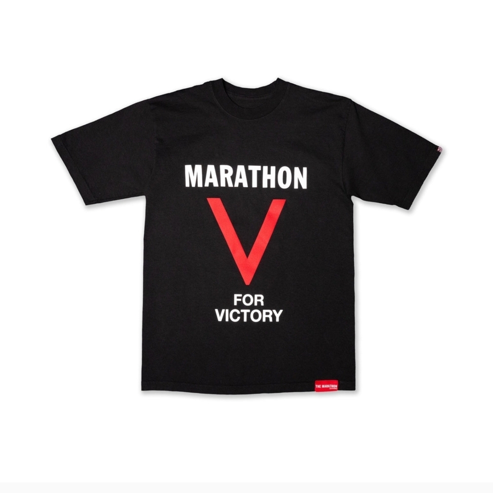 The Marathon Clothing Black Tee with Red Victory Print